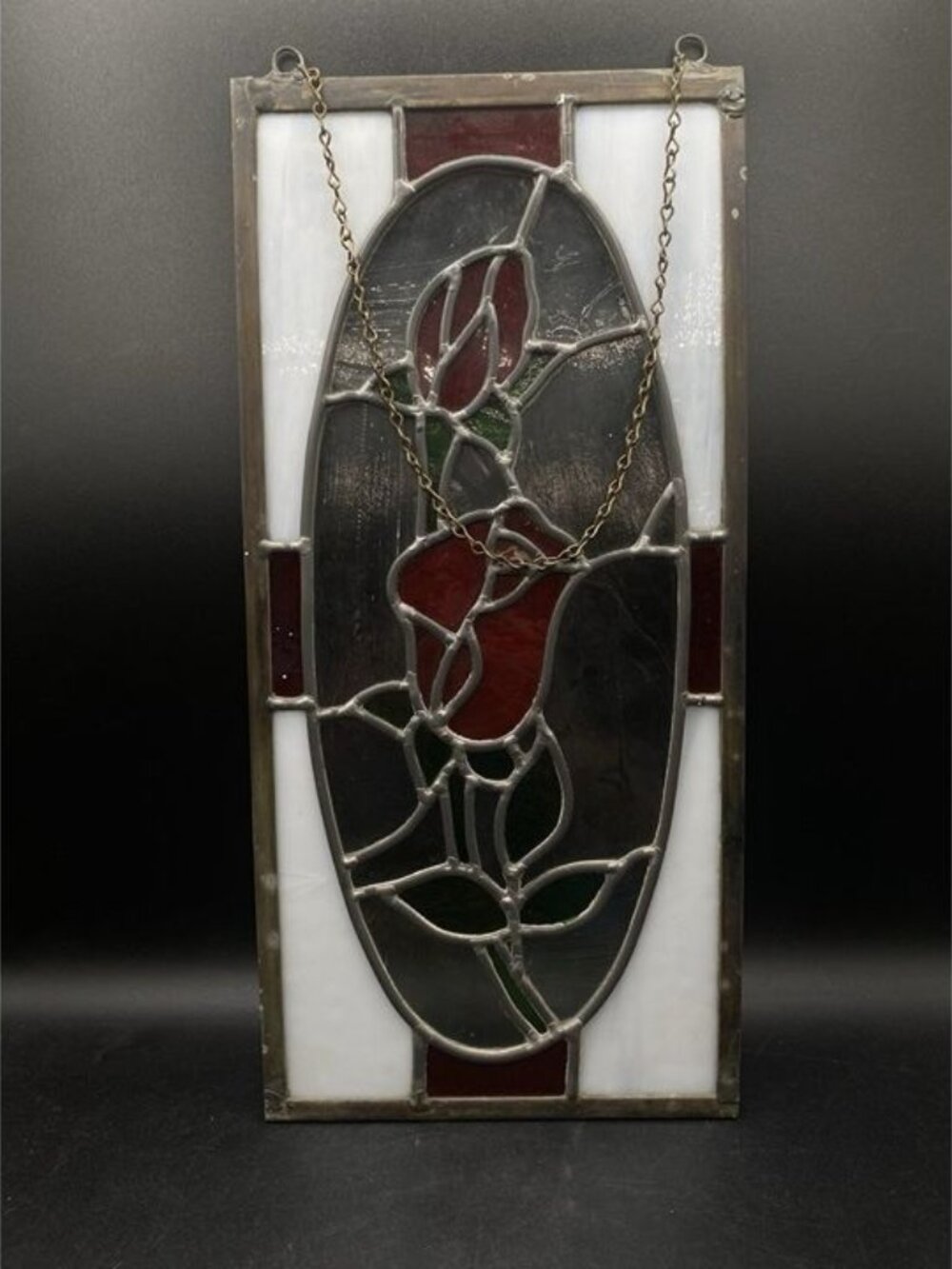 Rose Flower Stained Glass Panel Framed Window Panel Clear White Background READ